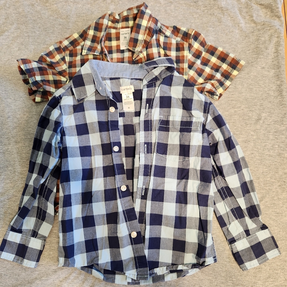 2 Carters 3T button down dress shirts, 1 short sleeve, one long sleeve